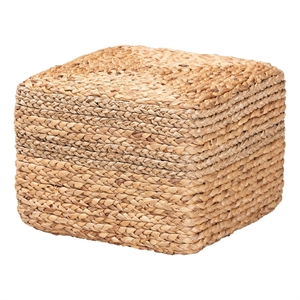 Pemberly Row 11.8&quot Seagrass Rattan Accent Footstool in Natural Brown