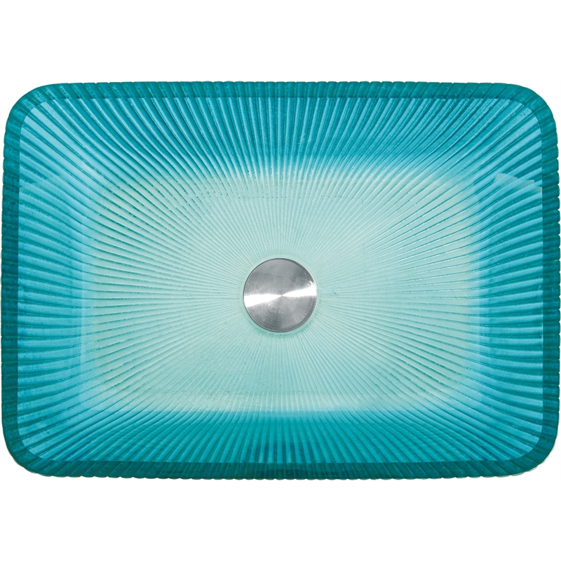 Pemberly Row Rectangular Tempered Glass Vessel Bathroom Sink in Blue