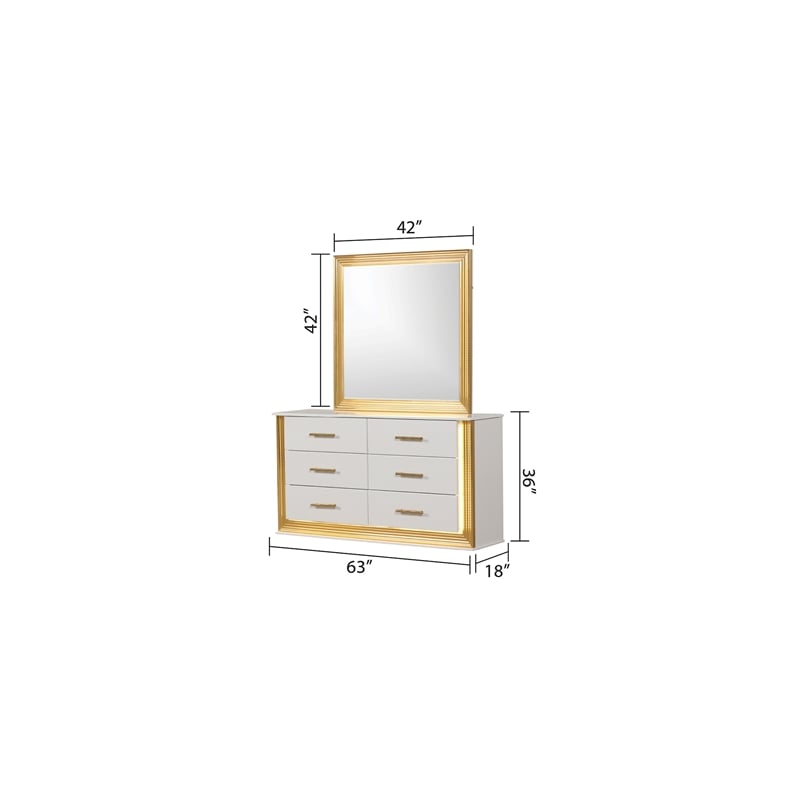 Pemberly Row Contemporary 6-Drawer Dresser Made with Wood & Gold Finish