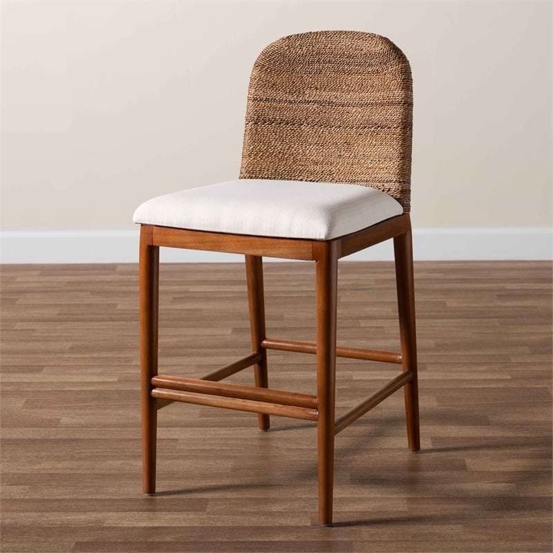 Pemberly Row Natural Seagrass and Acacia Wood Counter Stool