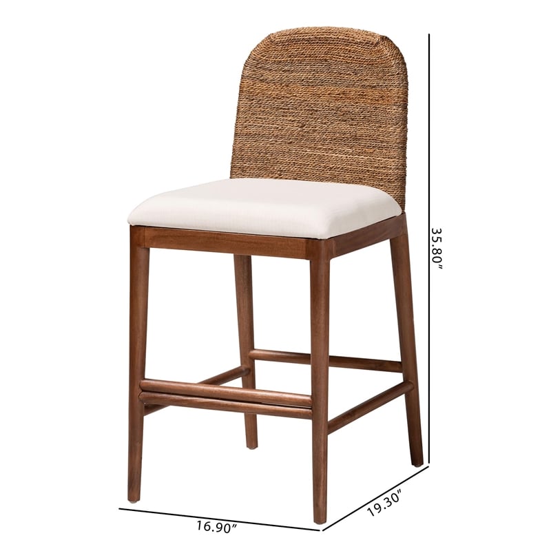 Pemberly Row Natural Seagrass and Acacia Wood Counter Stool