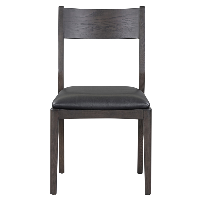 Pemberly Row Black Top Grain Leather Dining Chair with Solid Wood Frame
