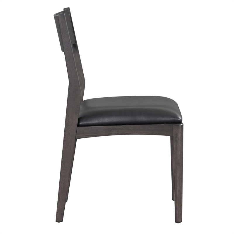 Pemberly Row Black Top Grain Leather Dining Chair with Solid Wood Frame