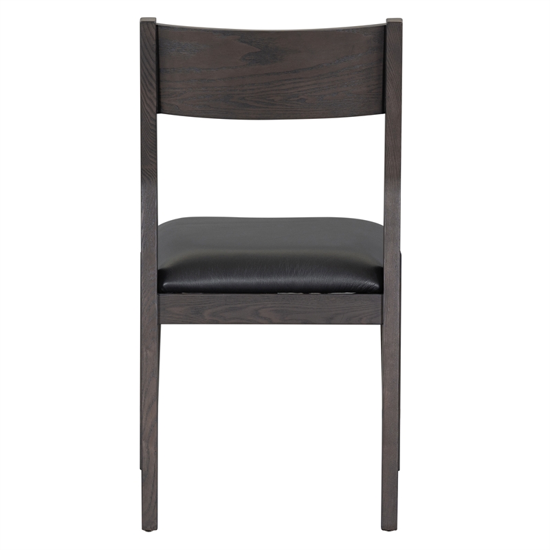 Pemberly Row Black Top Grain Leather Dining Chair with Solid Wood Frame