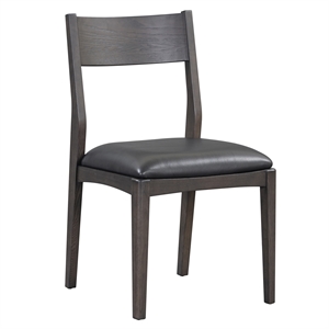 Pemberly Row Black Top Grain Leather Dining Chair with Solid Wood Frame