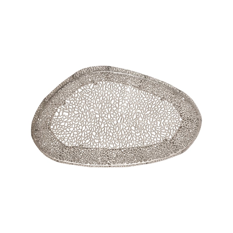 Pemberly Row Oval Shape Coffee Table Made with Aluminum in Silver Color