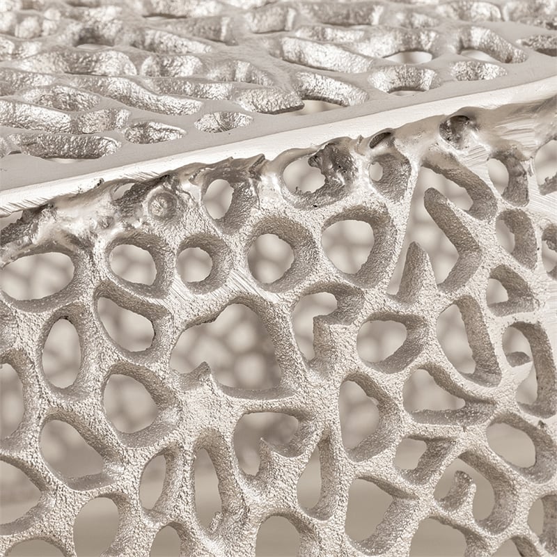 Pemberly Row Oval Shape Coffee Table Made with Aluminum in Silver Color