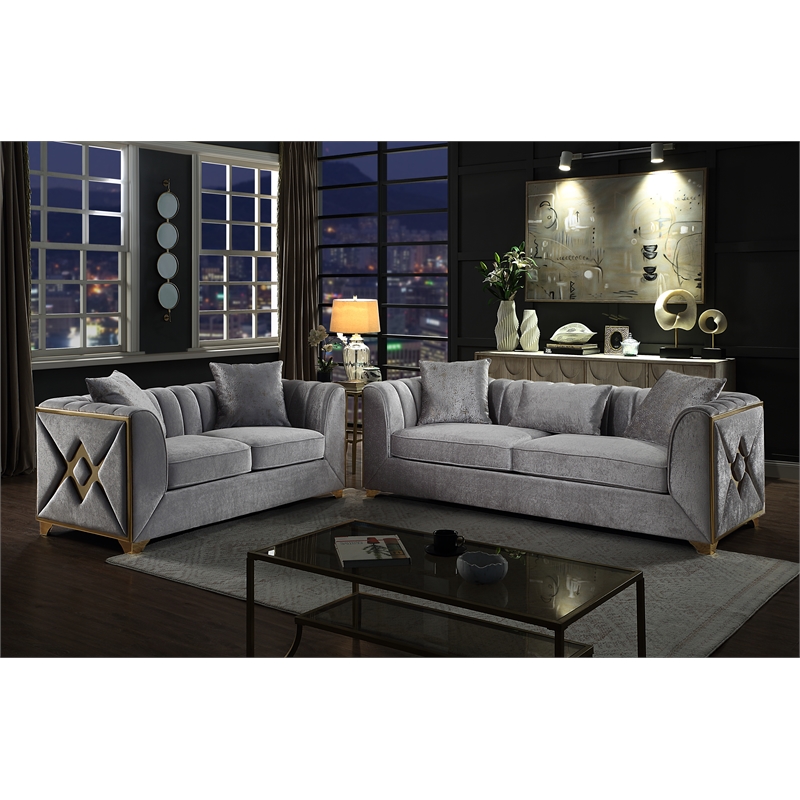 Pemberly Row Modern 2 PC Living room Set Made with Wood in Silver Color