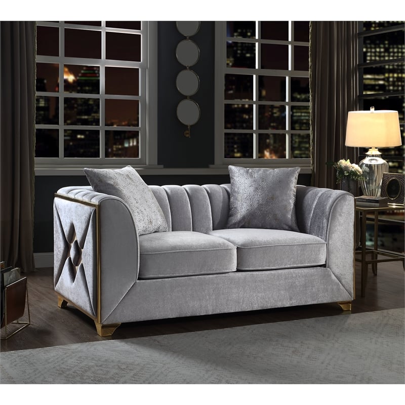 Pemberly Row Modern 2 PC Living room Set Made with Wood in Silver Color