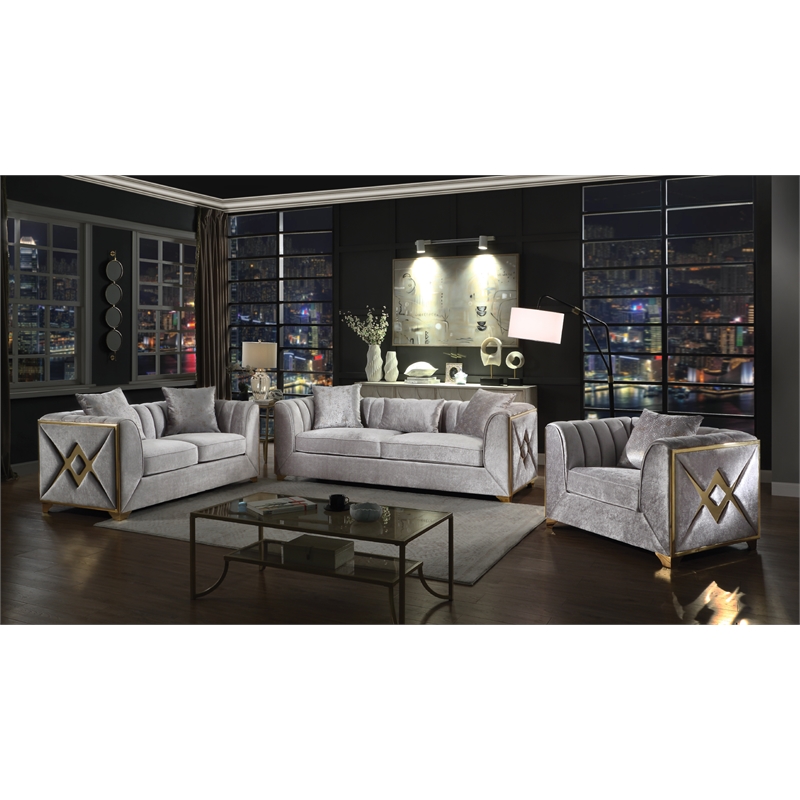 Pemberly Row Modern 2 PC Living room Set Made with Wood in Silver Color