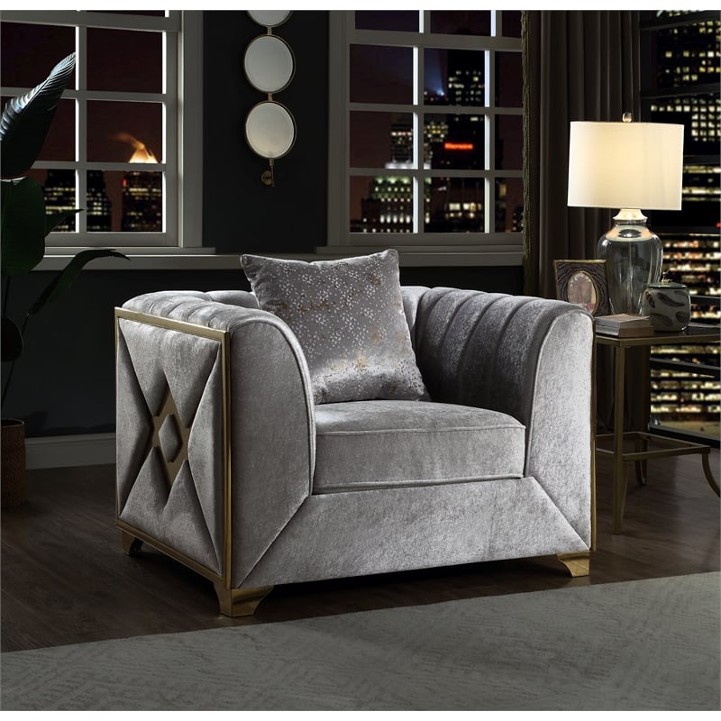 Pemberly Row Modern 3 PC Living room Set Made with Wood in Silver Color