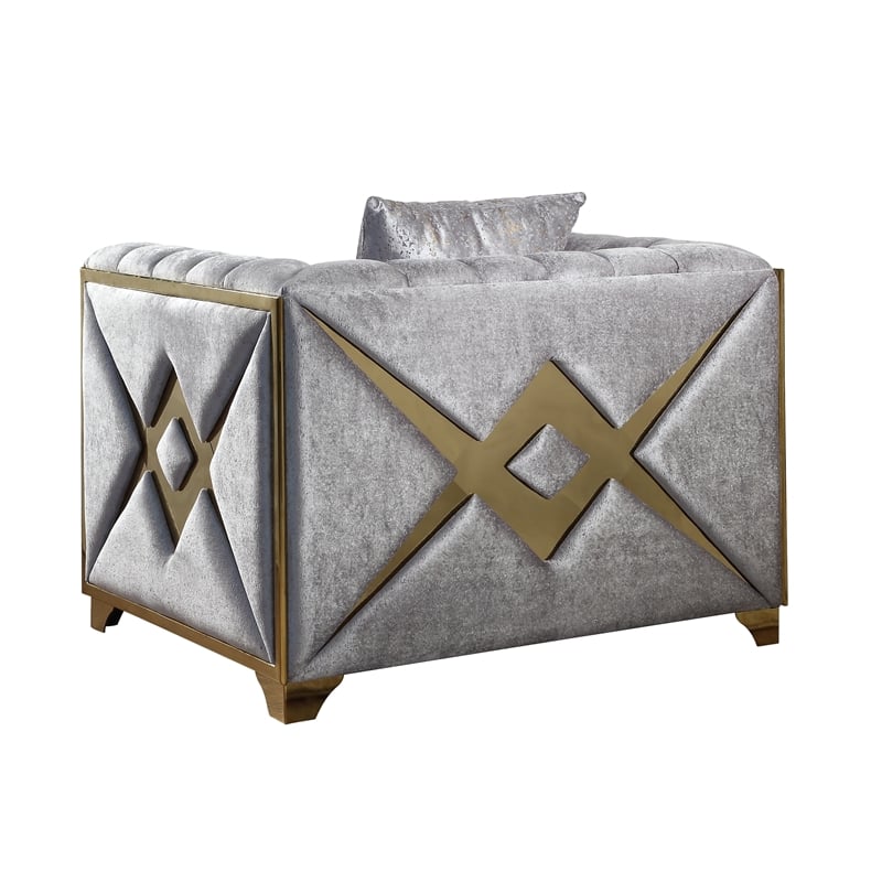 Pemberly Row Modern 3 PC Living room Set Made with Wood in Silver Color