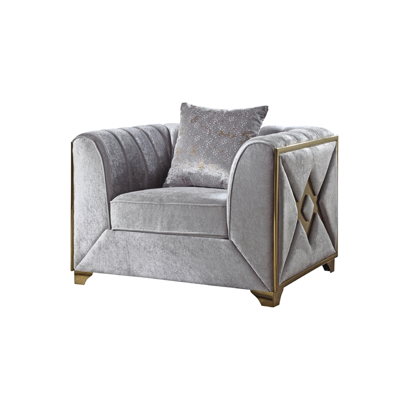 Pemberly Row Modern 3 PC Living room Set Made with Wood in Silver Color