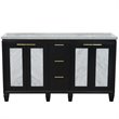 Pemberly Row Double Oval Sink Solid Wood Vanity in Blue/Gray Granite Stone