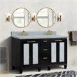Pemberly Row Double Oval Sink Solid Wood Vanity in Blue/Gray Granite Stone