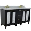 Pemberly Row Double Oval Sink Solid Wood Vanity in Blue/Gray Granite Stone