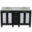 Pemberly Row Double Oval Sink Solid Wood Vanity in Blue/Gray Granite Stone
