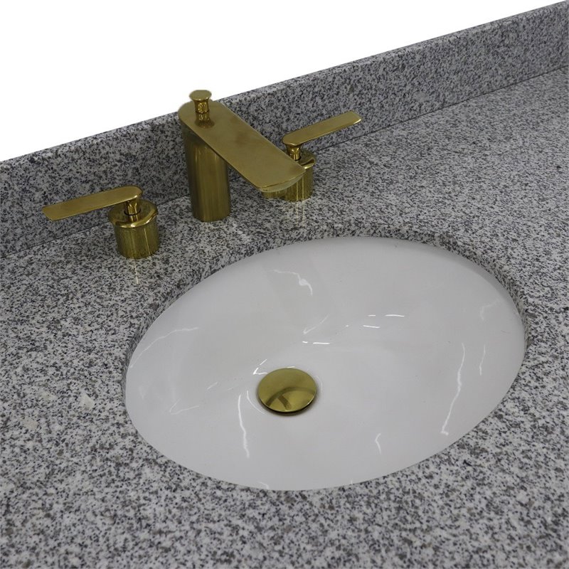 Pemberly Row Double Oval Sink Solid Wood Vanity in Blue/Gray Granite Stone