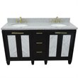 Pemberly Row Double Oval Sink Solid Wood Vanity in Blue/Gray Granite Stone