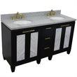 Pemberly Row Double Oval Sink Solid Wood Vanity in Blue/Gray Granite Stone