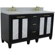 Pemberly Row Double Oval Sink Solid Wood Vanity in Blue/Gray Granite Stone
