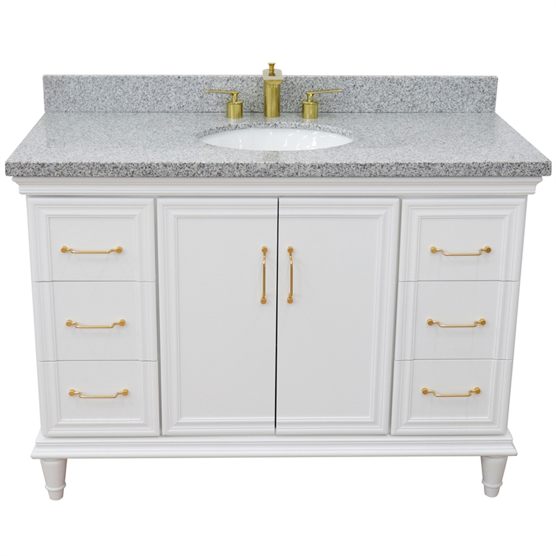 Pemberly Row 49 in. Single Wooden Vanity White with Gray Granite Oval Sink