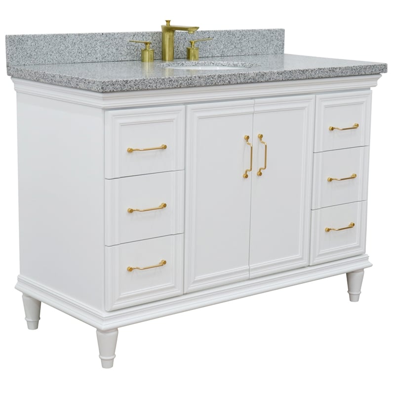 Pemberly Row 49 in. Single Wooden Vanity White with Gray Granite Oval Sink