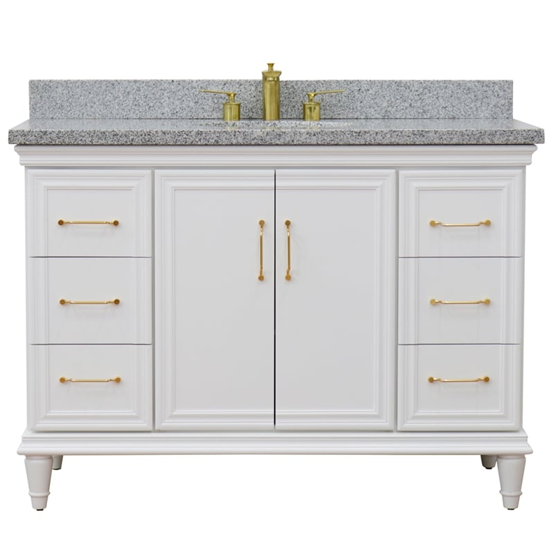 Pemberly Row 49 in. Single Wooden Vanity White with Gray Granite Oval Sink