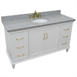 Pemberly Row 61 in. Single Wooden Vanity White with Gray Granite Oval Sink