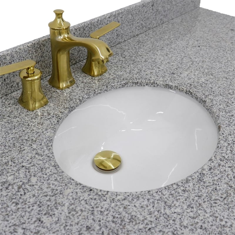 Pemberly Row 61 in. Single Wooden Vanity White with Gray Granite Oval Sink