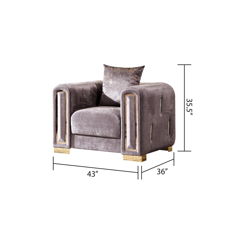 Pemberly Row Thick Velvet Fabric 3PC Living Room Set Made With Wood in Gray