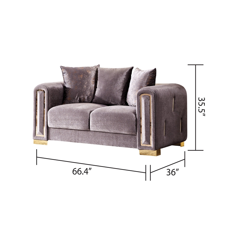 Pemberly Row Thick Velvet Fabric 3PC Living Room Set Made With Wood in Gray