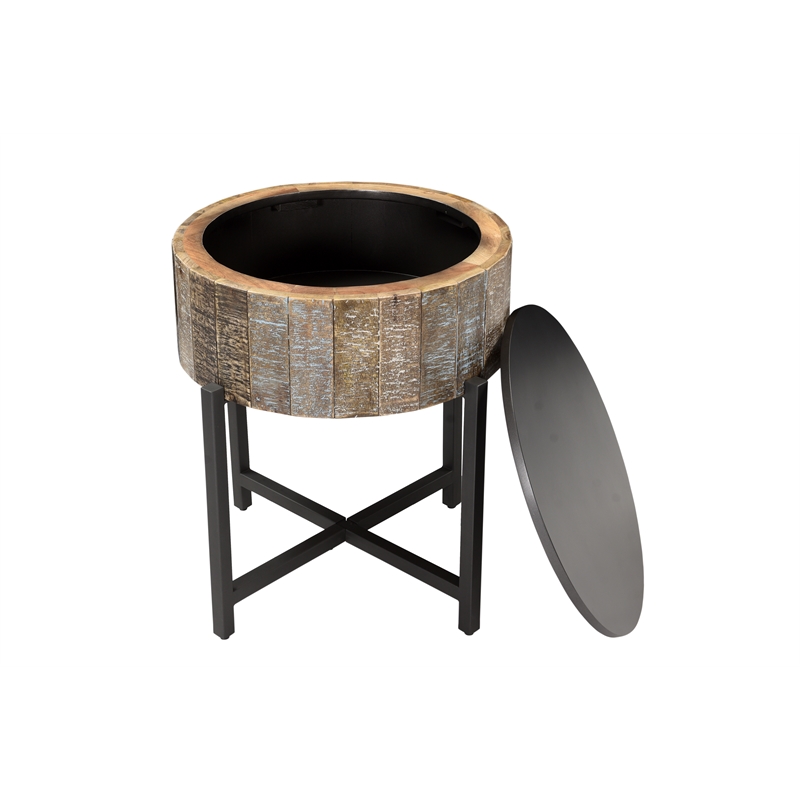 Pemberly Row Round Storage End Table made with Mango Wood in Rustic Vintage