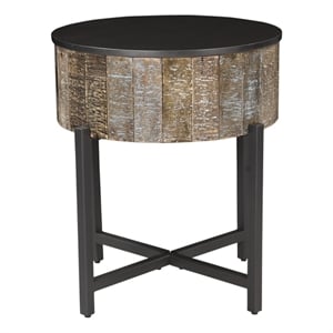 Pemberly Row Round Storage End Table made with Mango Wood in Rustic Vintage