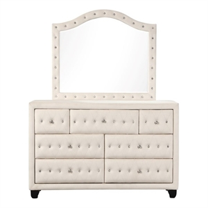 Pemberly Row Crystal Tufted Modern 7-Drawer Dresser made with Wood in Cream