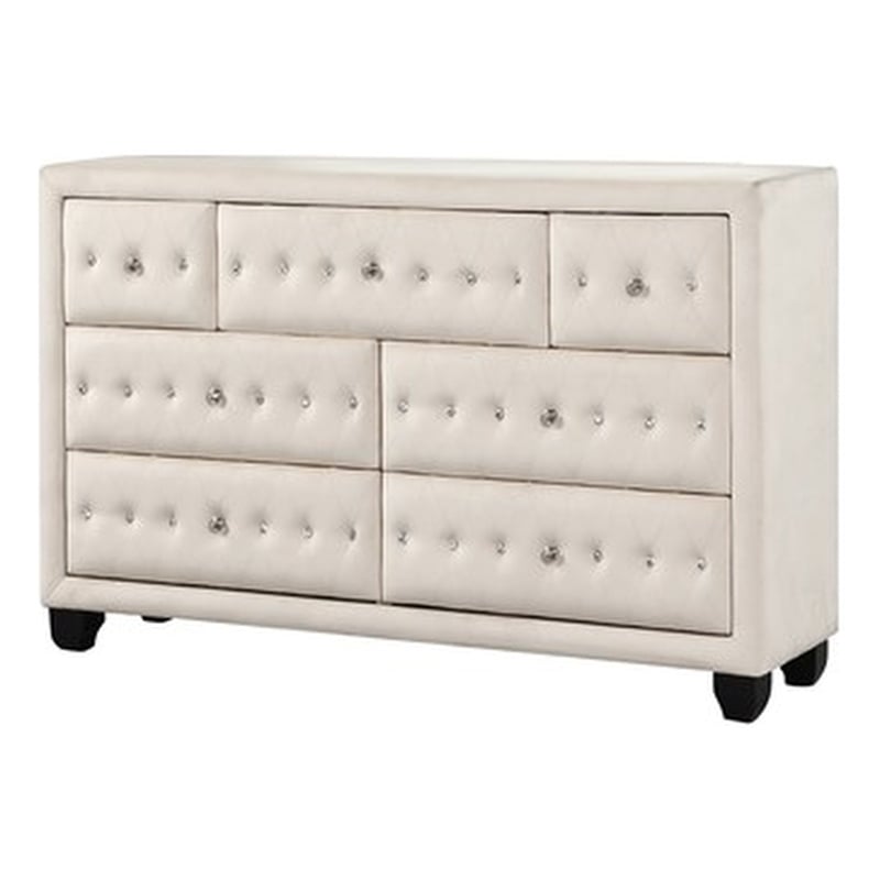 Pemberly Row Crystal Tufted Modern 7-Drawer Dresser made with Wood in Cream