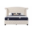 Pemberly Row Crystal Tufted Modern Queen Bed made with Wood in Cream