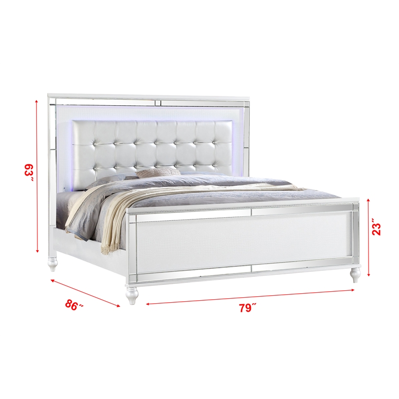 Pemberly Row King 5 PC LED Bedroom set made with wood in White Color