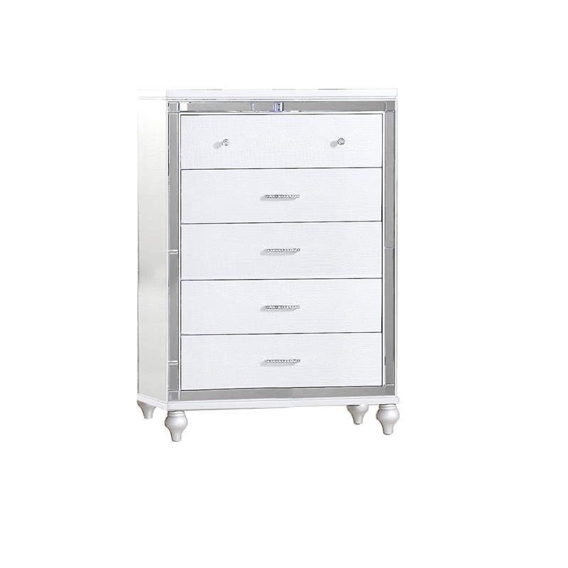 Pemberly Row King 5 PC LED Bedroom set made with wood in White Color