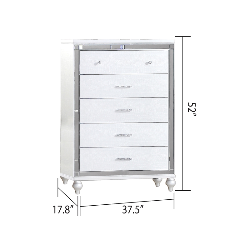 Pemberly Row King 5 PC LED Bedroom set made with wood in White Color