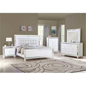 Pemberly Row King 5 PC LED Bedroom set made with wood in White Color
