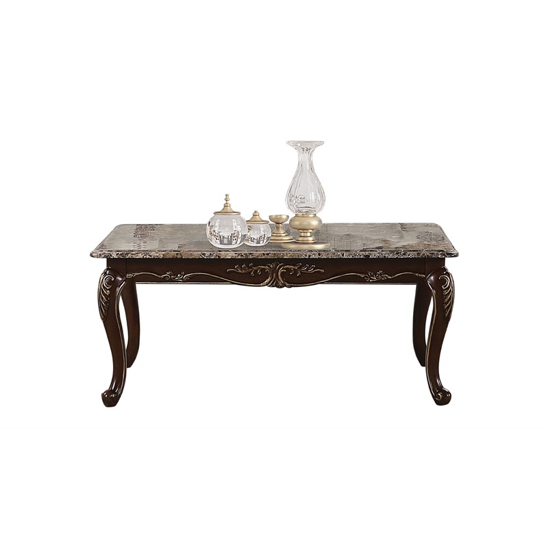 Pemberly Row Traditional Coffee Table Made with Wood in Cherry Color