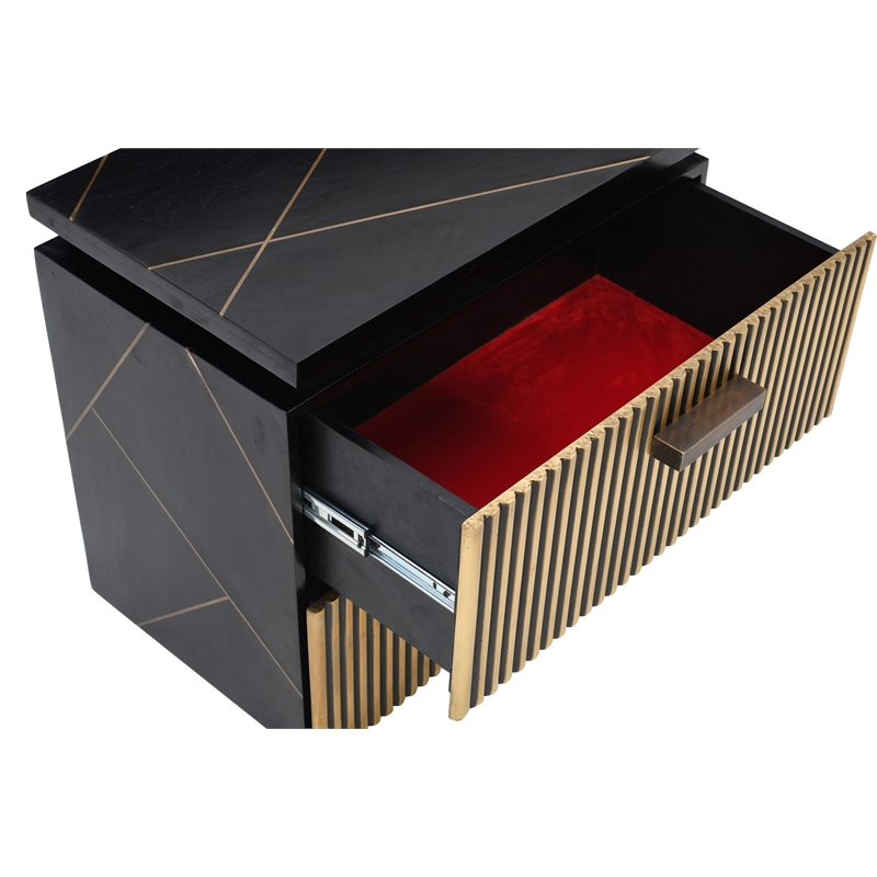 Pemberly Row Modern 2-Drawer Nightstand Made with Wood in Black/Gold