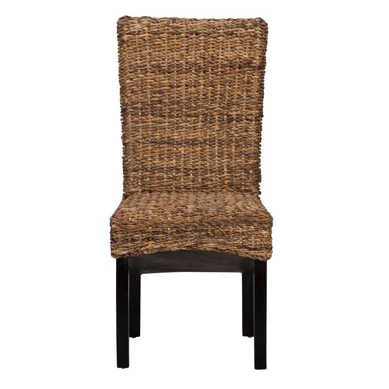 Pemberly Row Handwoven Rattan Dining Chair in Natural Brown Set of 2