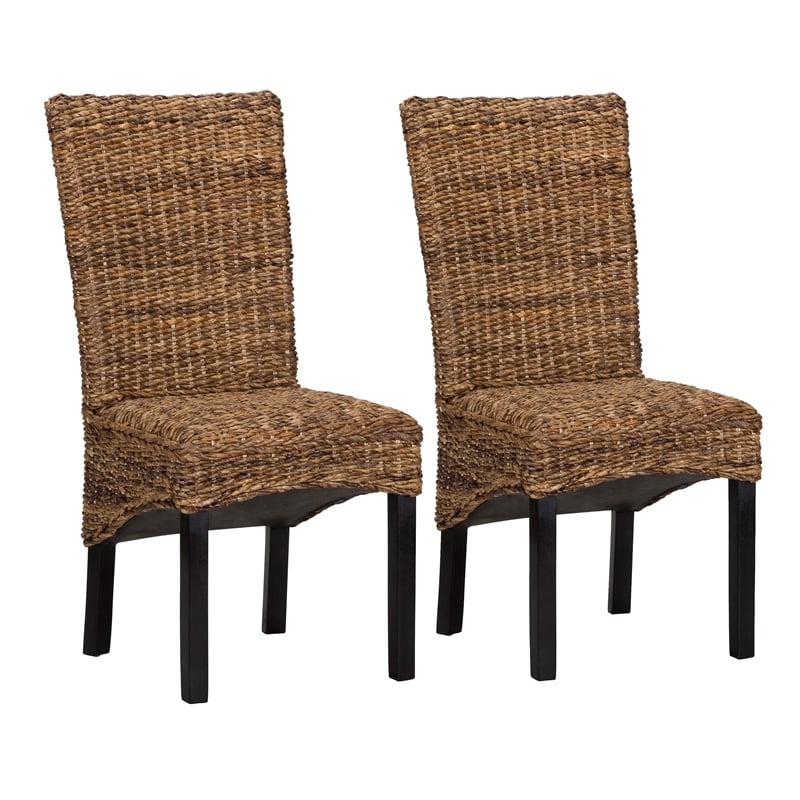 Pemberly Row Handwoven Rattan Dining Chair in Natural Brown Set of 2