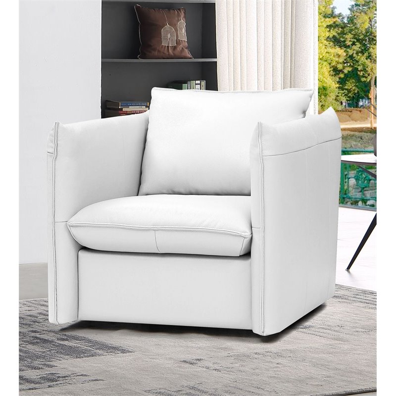 Pemberly Row Modern Leather Upholstered Swivel Accent Chair in White