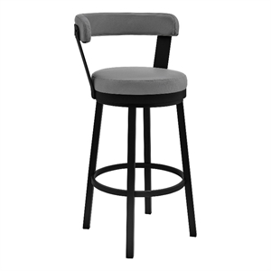 Pemberly Row 30&quot Metal & Faux Leather Swivel Bar Stool in Black/Gray