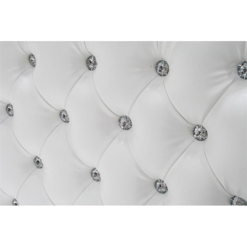 Pemberly Row Tufted Crystals Cal King Platform Bed in White/Silver Base