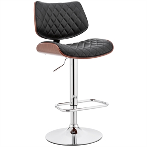 Pemberly Row 24-33&quot Modern Faux Leather/Metal Bar Stool in Black/Chrome