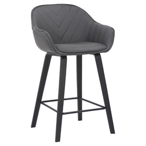 Pemberly Row 26&quot Modern Faux Leather & Wood Counter Stool in Gray/Black